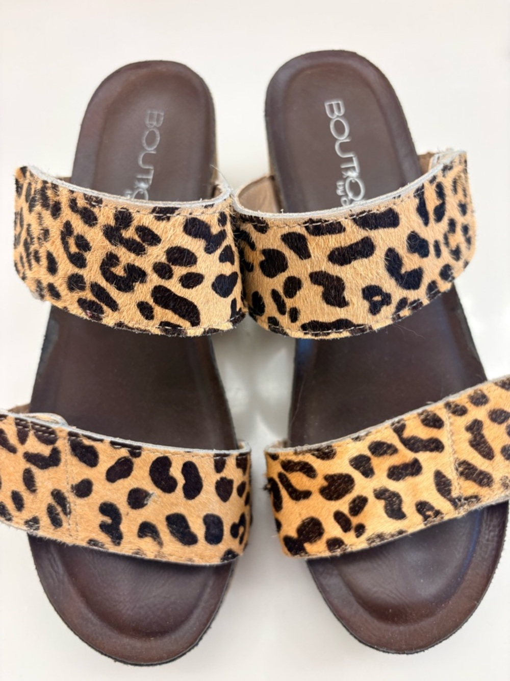Corkys Leopard Print Double-Strap Wedge Slides - Brown